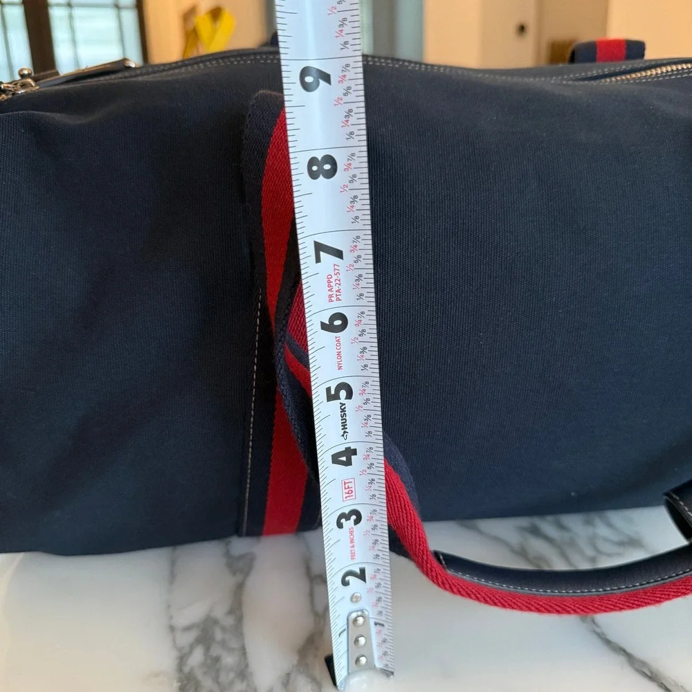 Gucci 816866 Duffle Bag Navy Canvas Red Blue Web Stripe Travel Weekend Bag